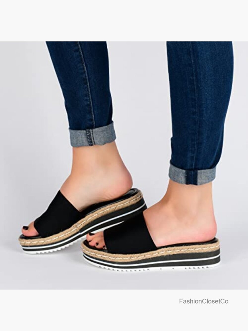 Wedge Espadrille Slide Sandals with Foam Footbed - Picture 2 of 6
